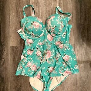 Torrid Tummy-Control one piece peplum swimsuit with built in bra